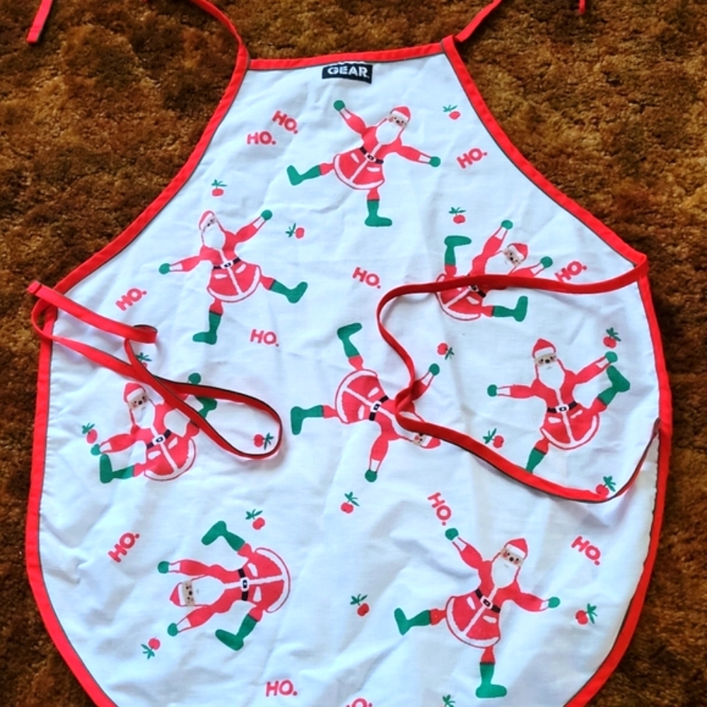 Vintage Santa Ho Ho Tie Bib Apron